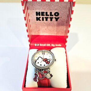 Sanrio Hello Kitty Red Women's Watch, Charms, Leather, Gift Box